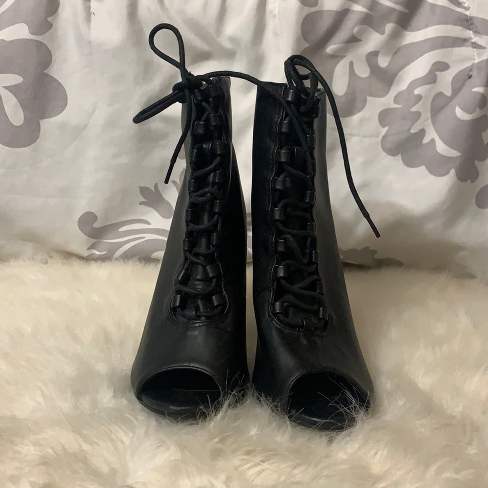 Lace up peep toe heel